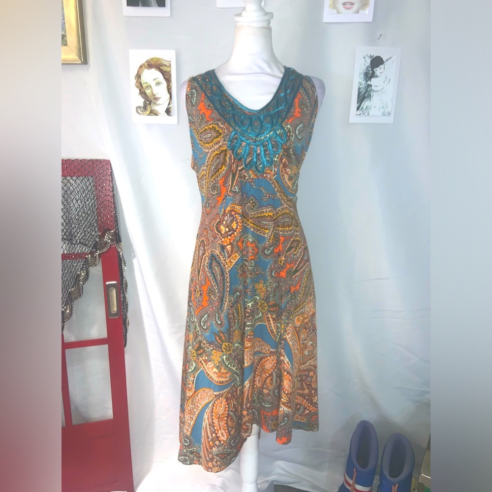 NWT Vibrant Embroidered Bodice Patchwork Paisley Dress by World Unity-1X ($50)